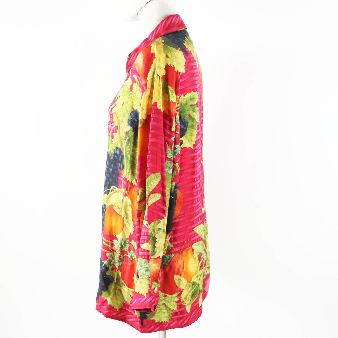 Excellent GUCCI Long sleeve shirt Fruit print with gold buttons red multi silk