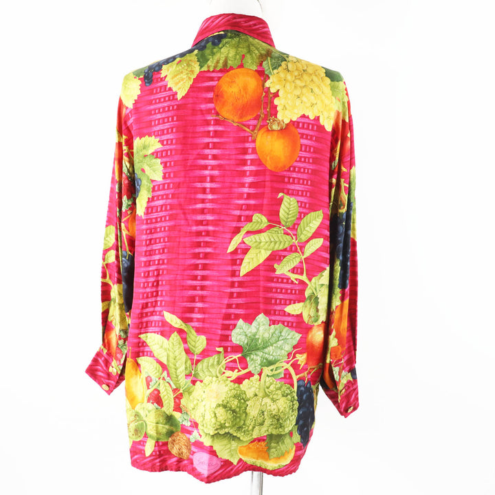 Excellent GUCCI Long sleeve shirt Fruit print with gold buttons red multi silk Women