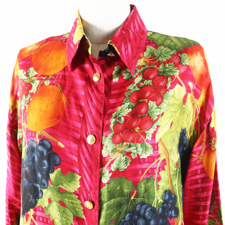 Excellent GUCCI Long sleeve shirt Fruit print with gold buttons red multi silk