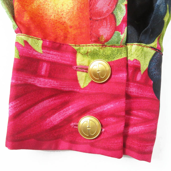 Excellent GUCCI Long sleeve shirt Fruit print with gold buttons red multi silk