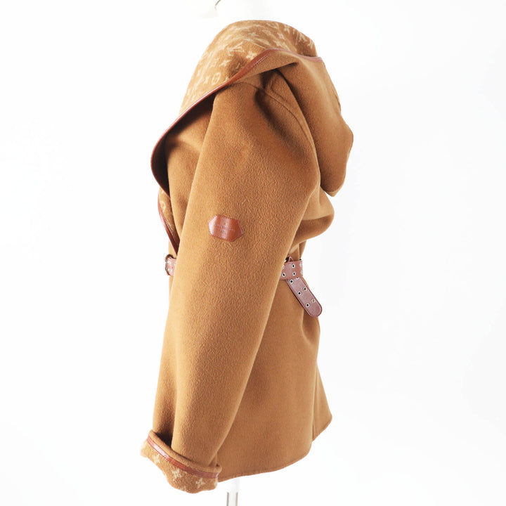 LOUIS VUITTON coat Monogram Pattern Hooded Wrap Camel wool Women 42 1A8262