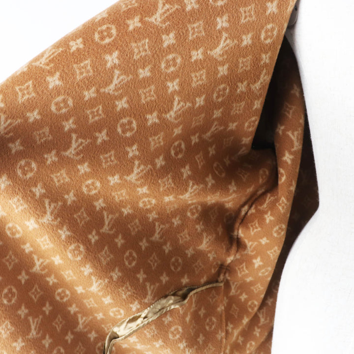 LOUIS VUITTON coat Monogram Pattern Hooded Wrap Camel wool Women 42 1A8262