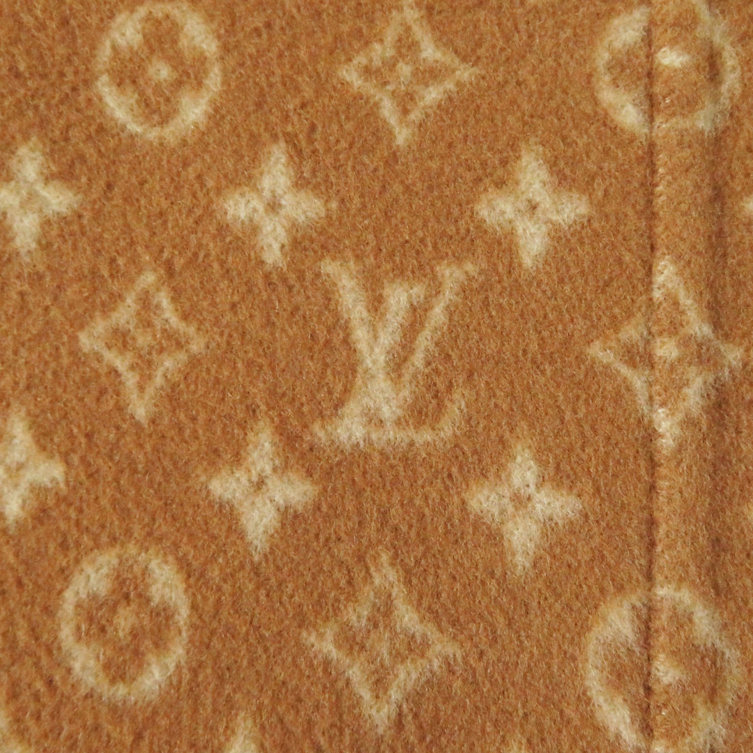 LOUIS VUITTON coat Monogram Pattern Hooded Wrap Camel wool Women 42 1A8262