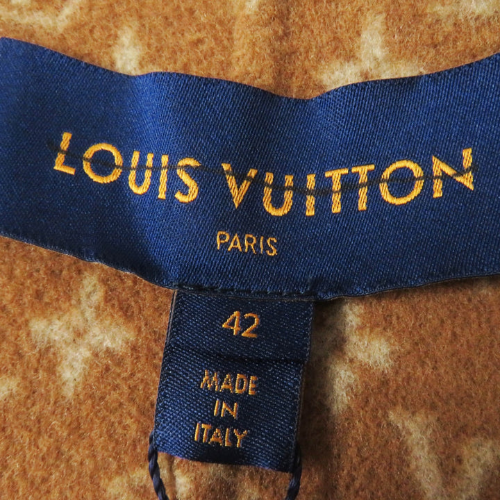 LOUIS VUITTON coat Monogram Pattern Hooded Wrap Camel wool Women 42 1A8262