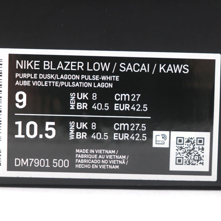 Pristine NIKE KAWS SACAI sneakers BLAZER LOW leather mens 27 DM7901-500