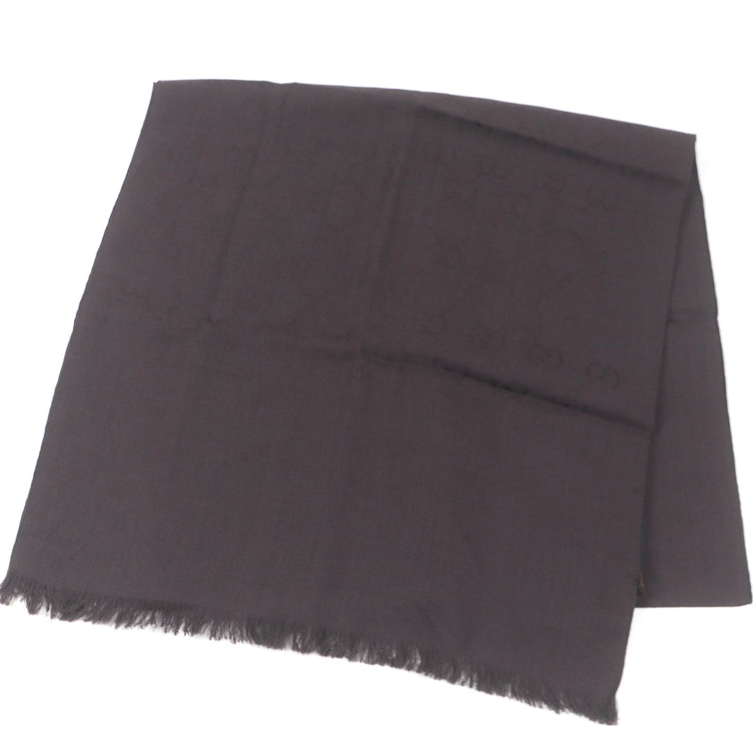 Pristine GUCCI Scarf GG logo jacquard all-over fringe scarf Brown wool mens