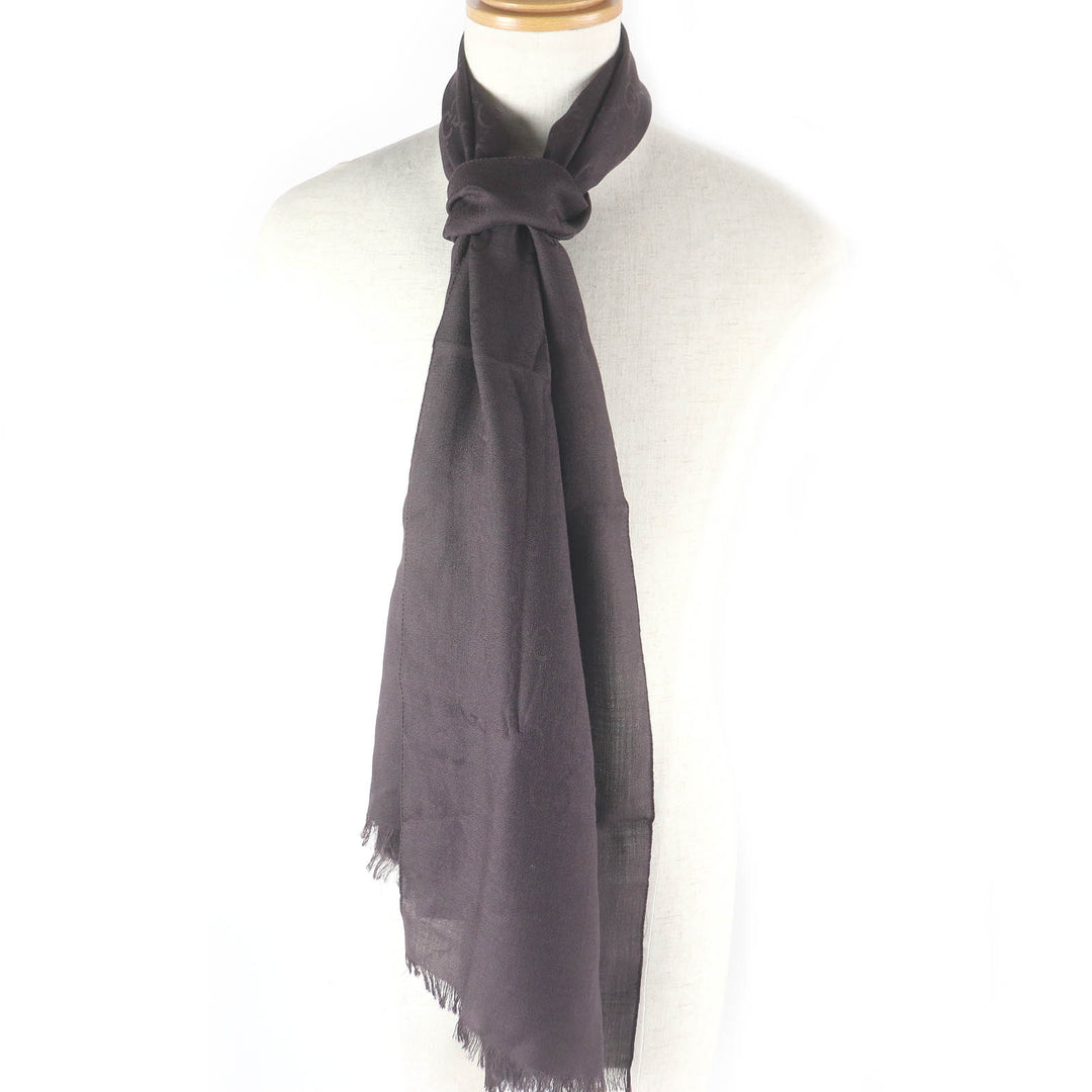 Pristine GUCCI Scarf GG logo jacquard all-over fringe scarf Brown wool mens 165904