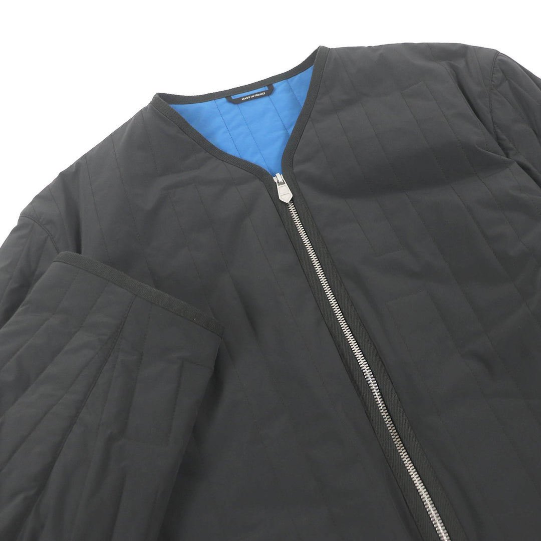 Pristine HERMES Jacket H motif logo zip quilting Charcoal Blue Nylon mens 46
