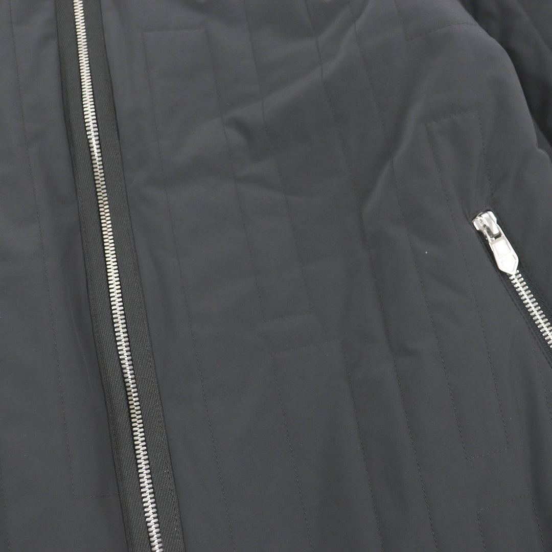 Pristine HERMES Jacket H motif logo zip quilting Charcoal Blue Nylon mens 46
