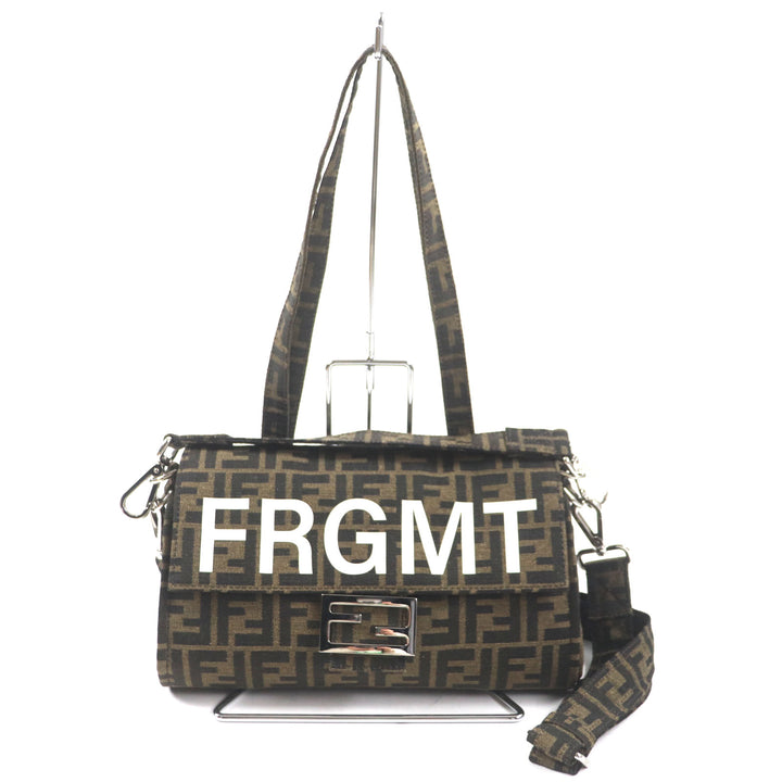 Excellent FENDI×FRAGMENT Shoulder Bag ZUCCA BAGUETTE FOLDABLE 3WAY TOTE canvas mens 8BH418