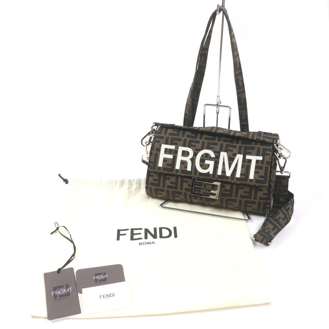 Excellent FENDI×FRAGMENT Shoulder Bag ZUCCA BAGUETTE FOLDABLE 3WAY TOTE canvas mens 8BH418