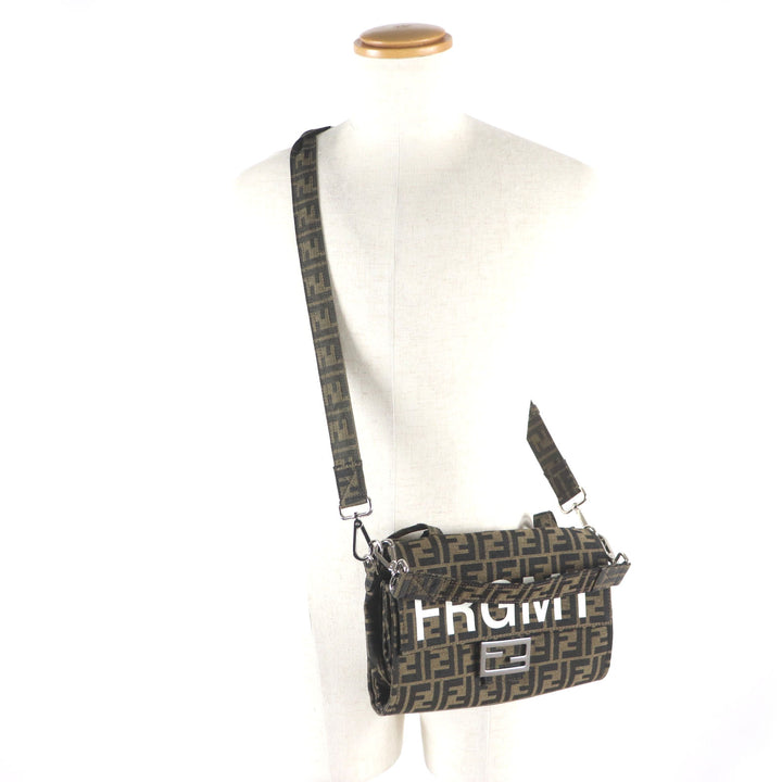 Excellent FENDI×FRAGMENT Shoulder Bag ZUCCA BAGUETTE FOLDABLE 3WAY TOTE canvas mens 8BH418