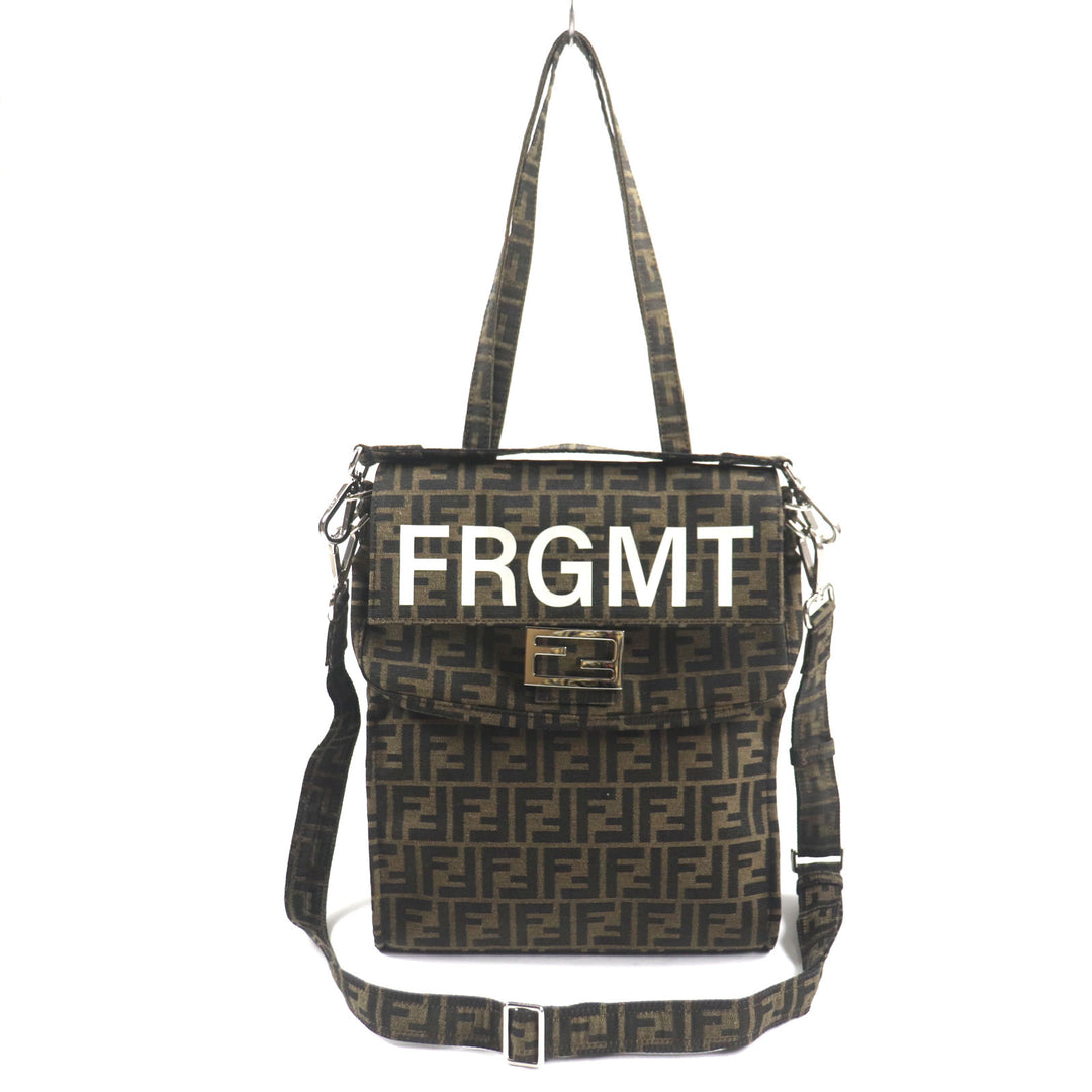 Excellent FENDI×FRAGMENT Shoulder Bag ZUCCA BAGUETTE FOLDABLE 3WAY TOTE canvas mens 8BH418