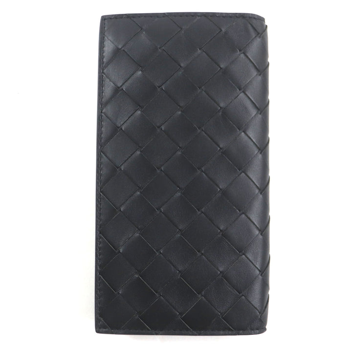 Great BOTTEGAVENETA Purse INTRECCIATO Long Wallet Billfold Wallet black leather
