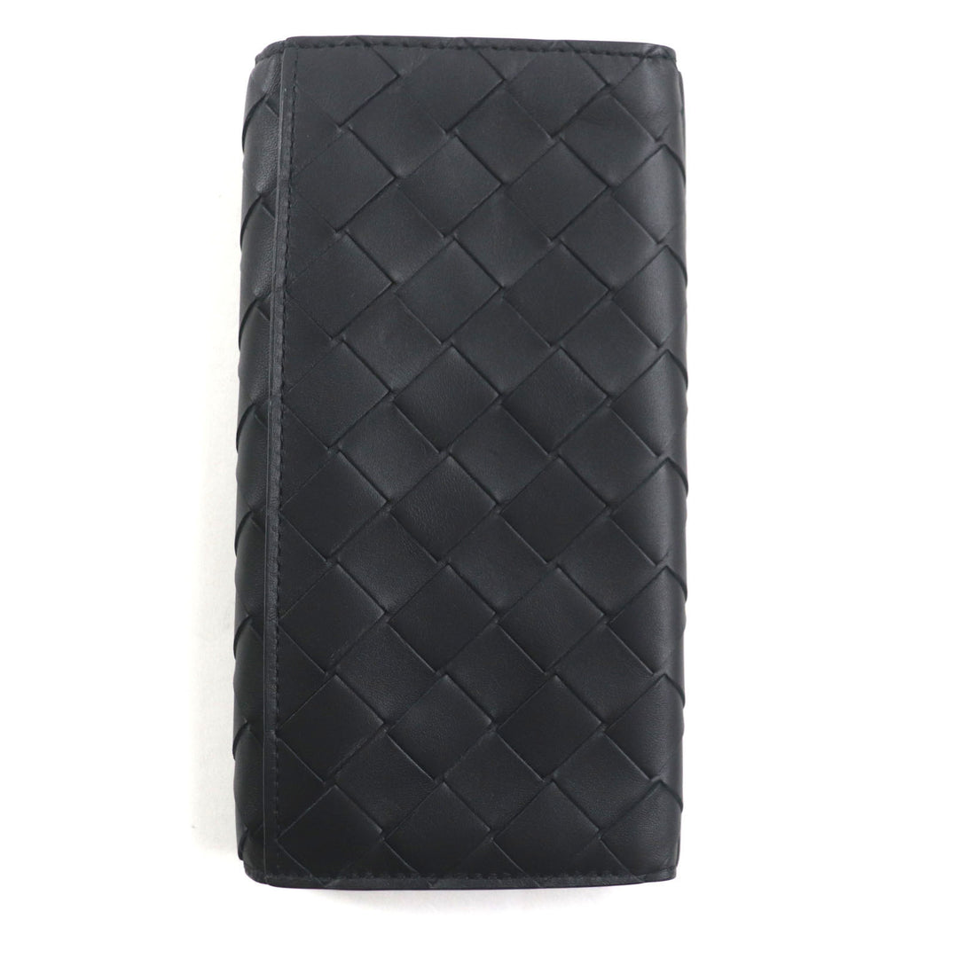 Great BOTTEGAVENETA Purse INTRECCIATO Long Wallet Billfold Wallet black leather