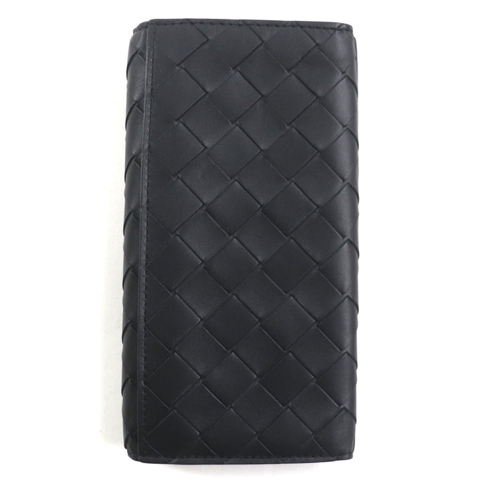 Great BOTTEGAVENETA Purse INTRECCIATO Long Wallet Billfold Wallet black leather