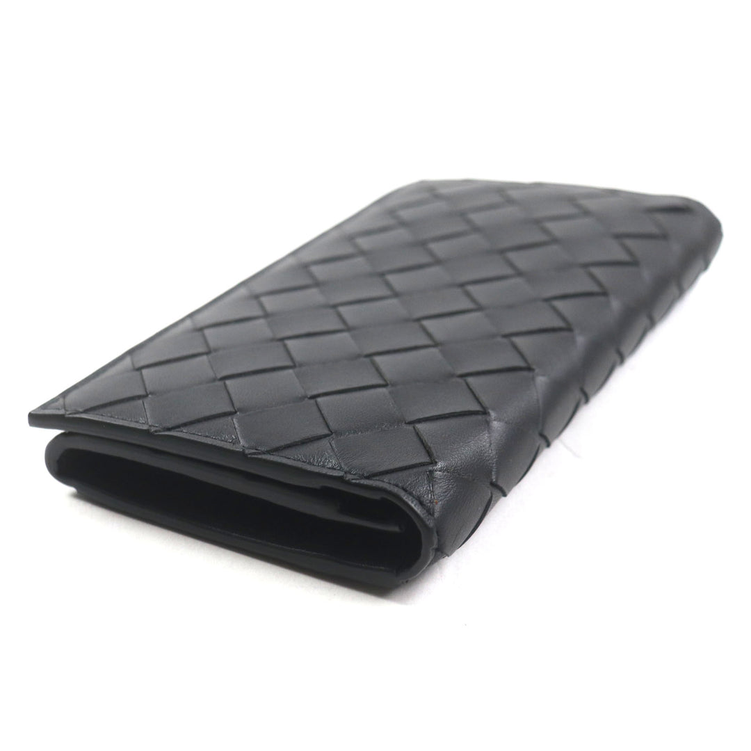 Great BOTTEGAVENETA Purse INTRECCIATO Long Wallet Billfold Wallet black leather