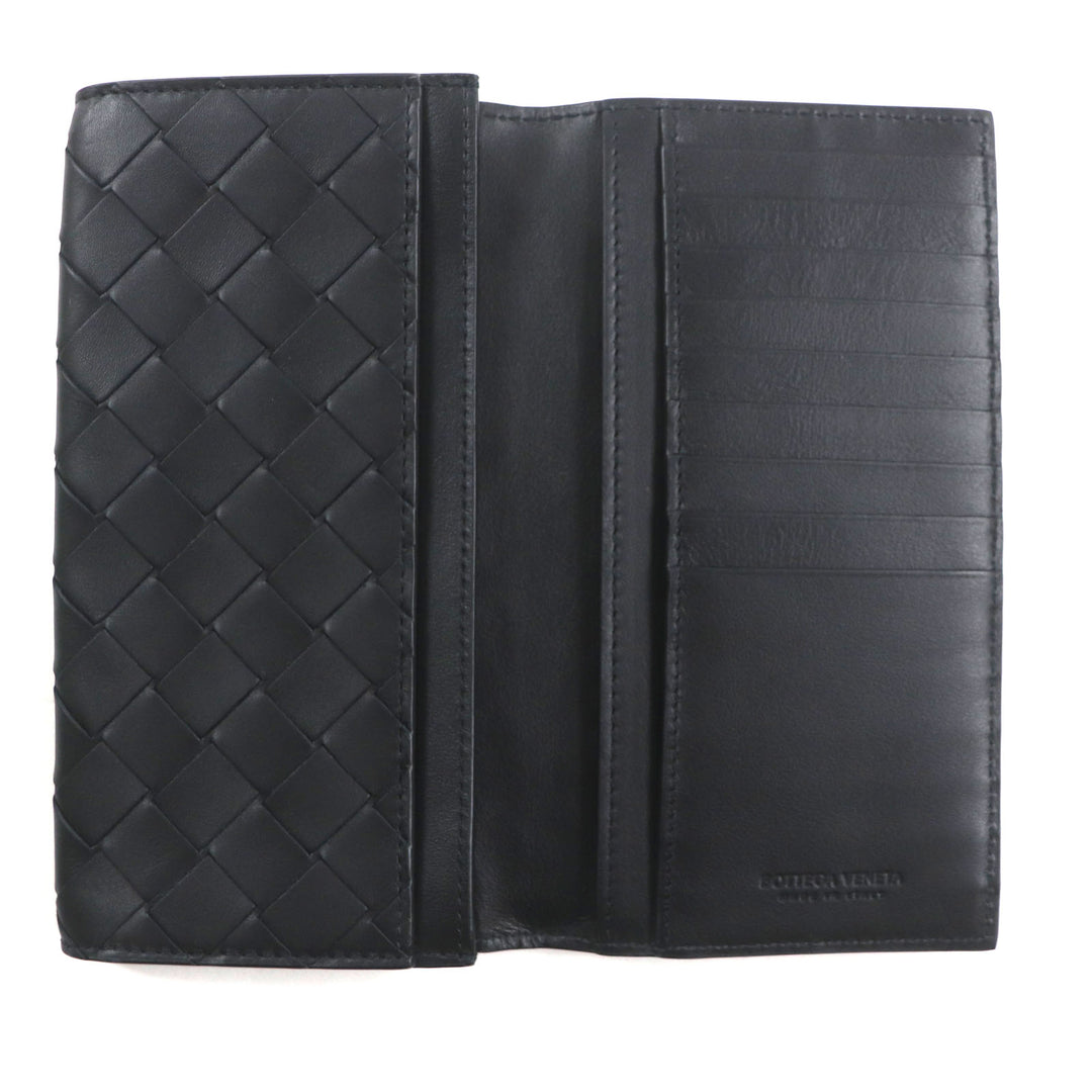 Great BOTTEGAVENETA Purse INTRECCIATO Long Wallet Billfold Wallet black leather