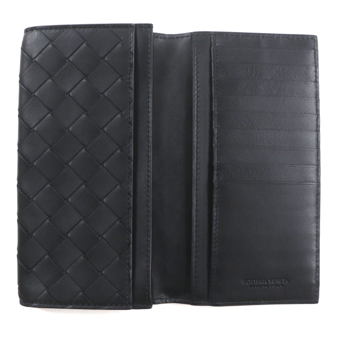 Great BOTTEGAVENETA Purse INTRECCIATO Long Wallet Billfold Wallet black leather