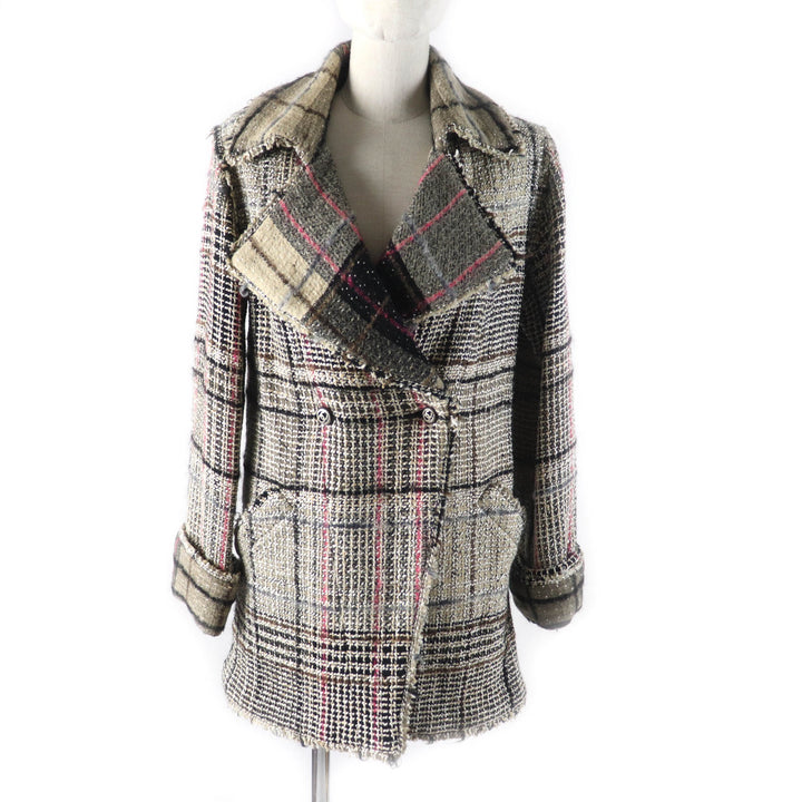 Excellent CHANEL Double breasted jacket COCO Mark buttoned tweed 34 05A P26855
