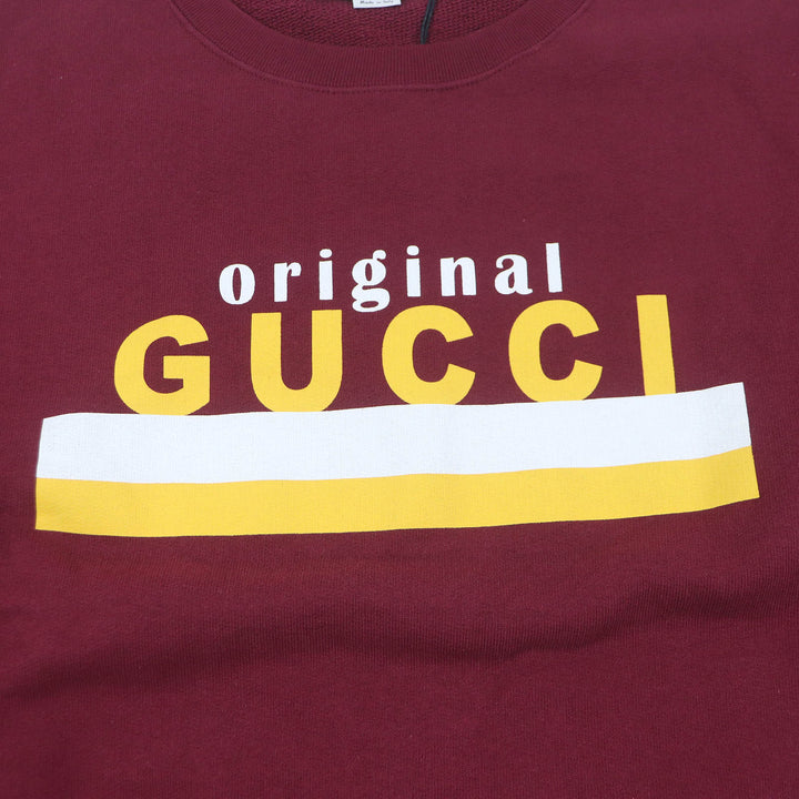 Pristine GUCCI sweat Logo print crew neck sweatshirt Bordeaux cotton mens L