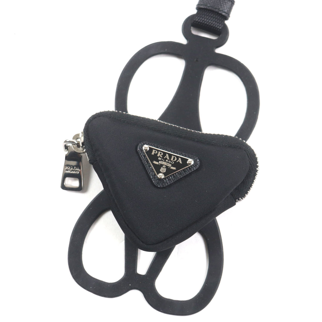 Excellent PRADA Re-Nylon Triangle Logo Neck Strap Phone Holder black 1ZT054