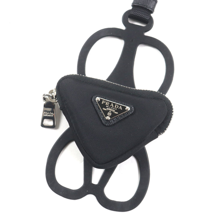 Excellent PRADA Re-Nylon Triangle Logo Neck Strap Phone Holder black 1ZT054