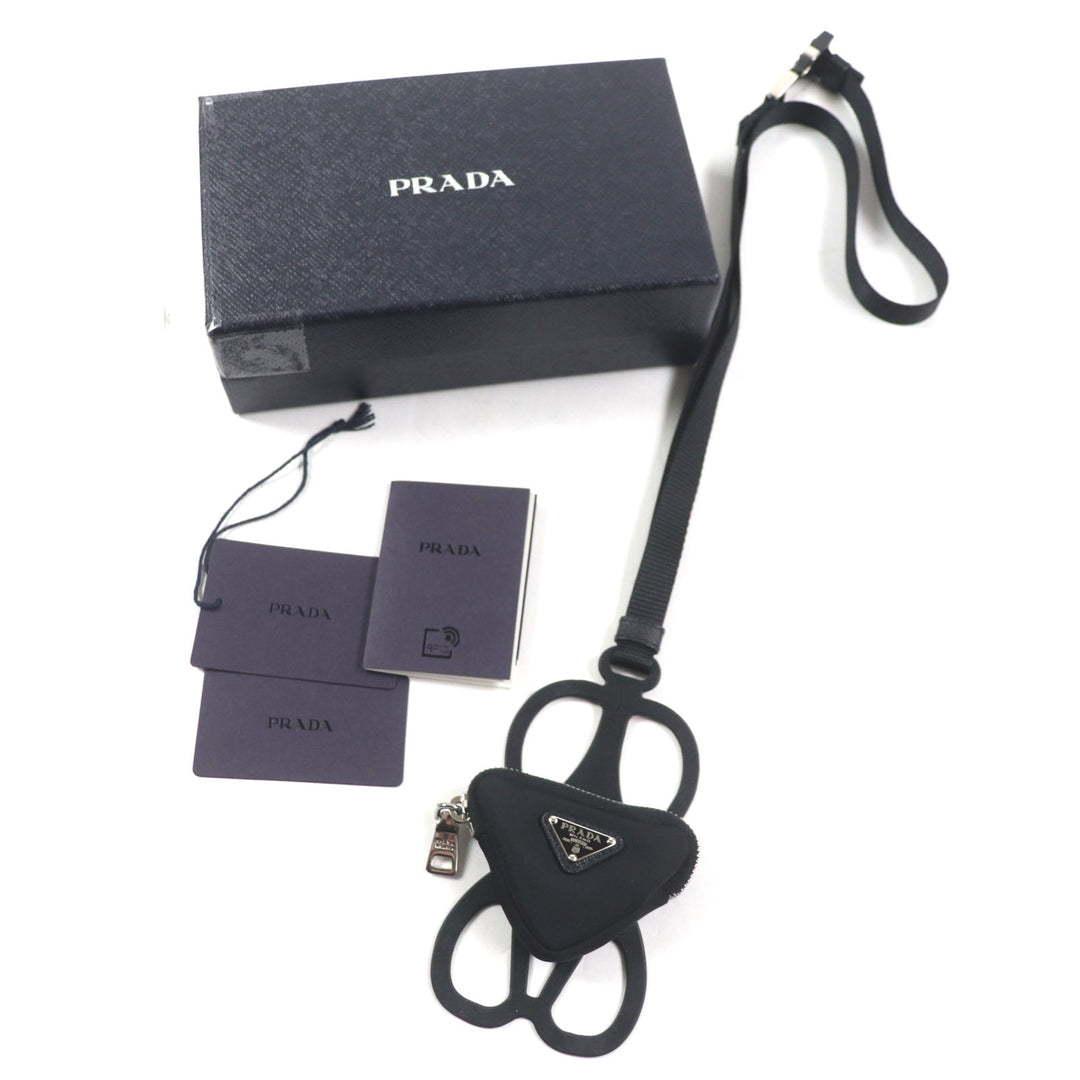 Excellent PRADA Re-Nylon Triangle Logo Neck Strap Phone Holder black 1ZT054
