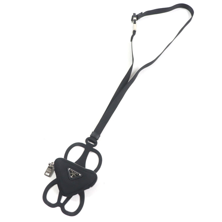 Excellent PRADA Re-Nylon Triangle Logo Neck Strap Phone Holder black 1ZT054