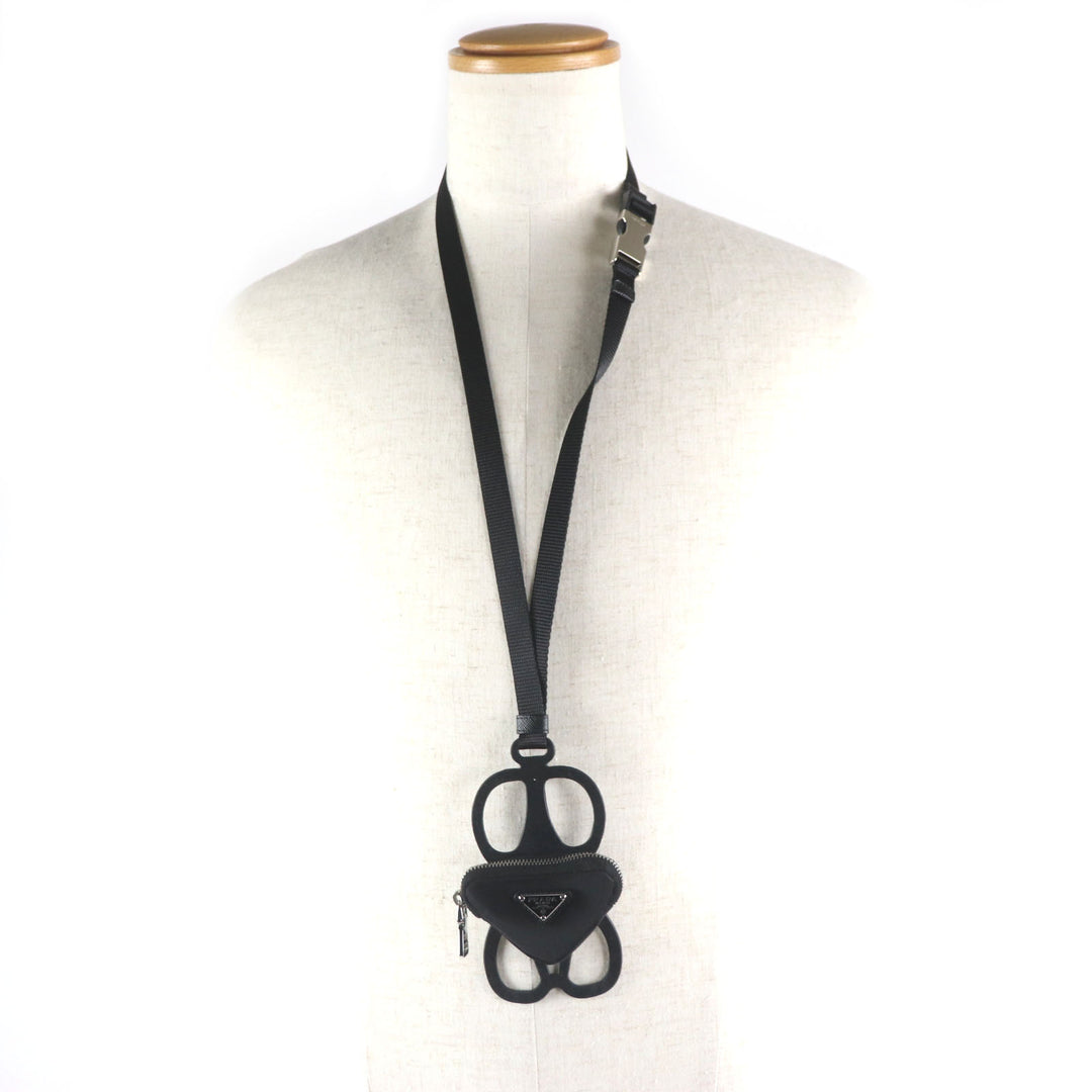 Excellent PRADA Re-Nylon Triangle Logo Neck Strap Phone Holder black 1ZT054