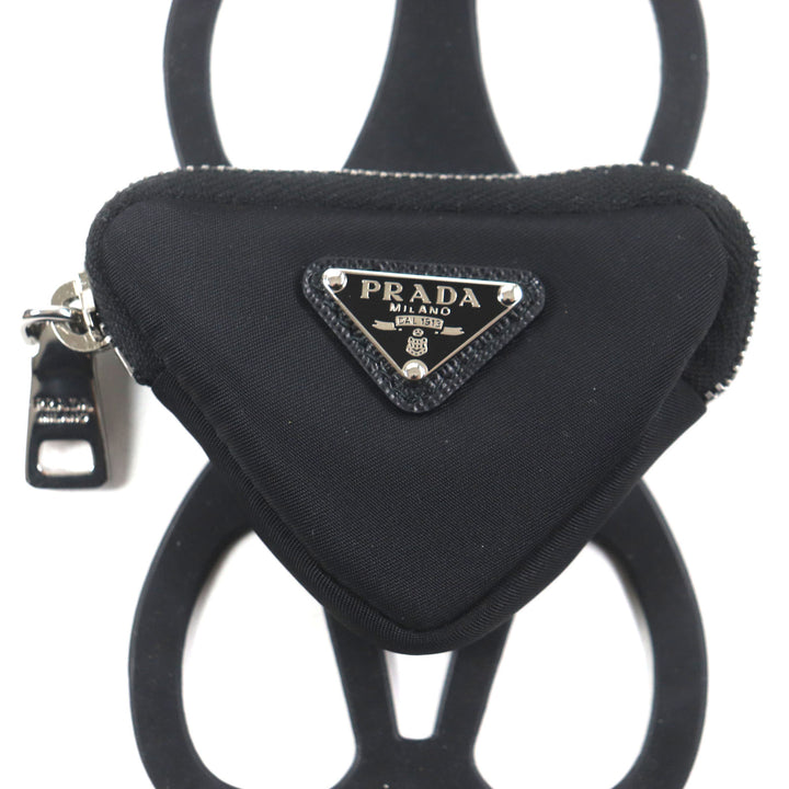 Excellent PRADA Re-Nylon Triangle Logo Neck Strap Phone Holder black 1ZT054