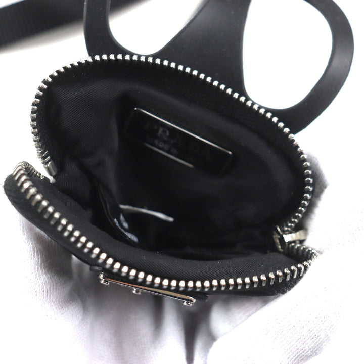 Excellent PRADA Re-Nylon Triangle Logo Neck Strap Phone Holder black 1ZT054