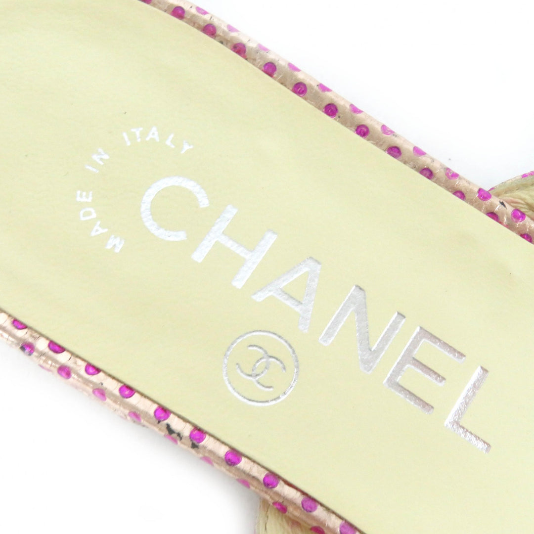 Great CHANEL Mule COCO MarkMetal Dot Pattern Chain Flat Sandals Pink Women 35.5