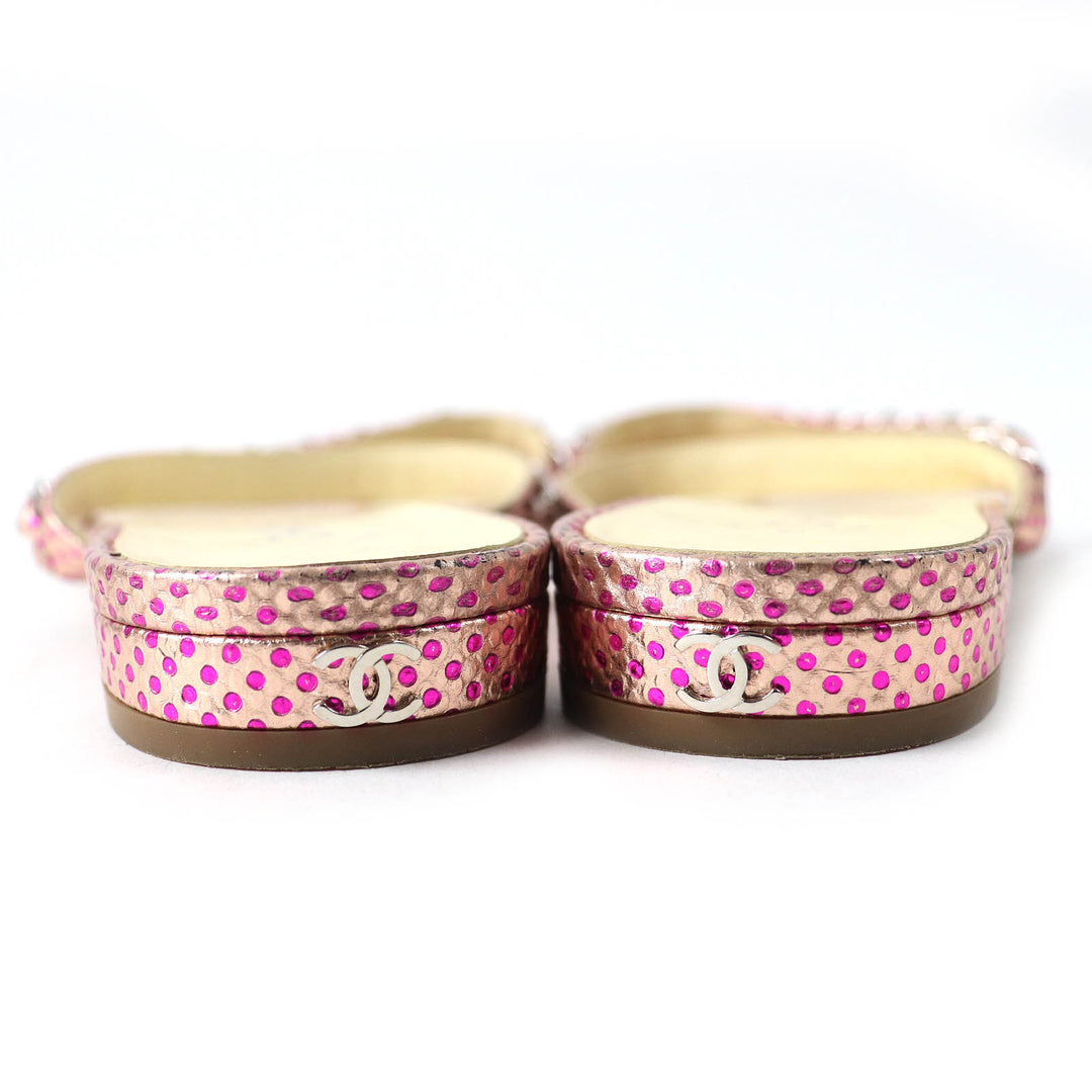 Great CHANEL Mule COCO MarkMetal Dot Pattern Chain Flat Sandals Pink Women 35.5