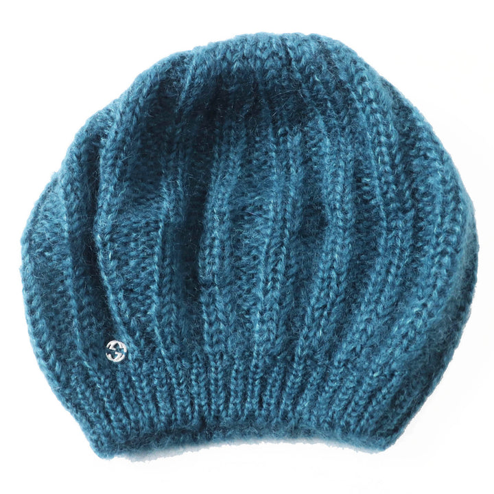 Pristine GUCCI Knit cap Interlocking GMetal knit beret / Blue mohair Women L 331985