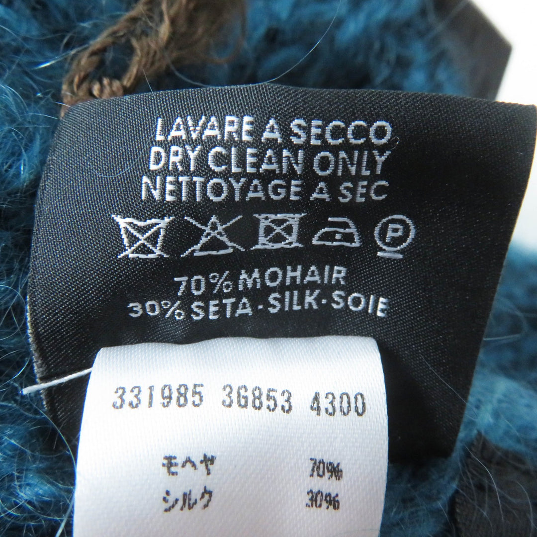 Pristine GUCCI Knit cap Interlocking GMetal knit beret / Blue mohair Women L 331985