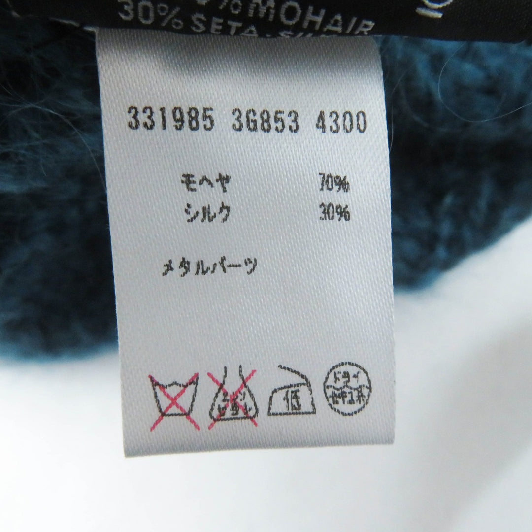 Pristine GUCCI Knit cap Interlocking GMetal knit beret / Blue mohair Women L 331985
