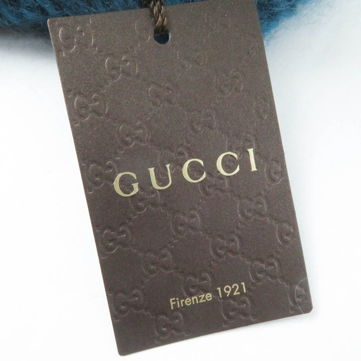 Pristine GUCCI Knit cap Interlocking GMetal knit beret / Blue mohair Women L 331985