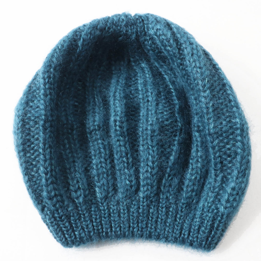Pristine GUCCI Knit cap Interlocking GMetal knit beret / Blue mohair Women L 331985