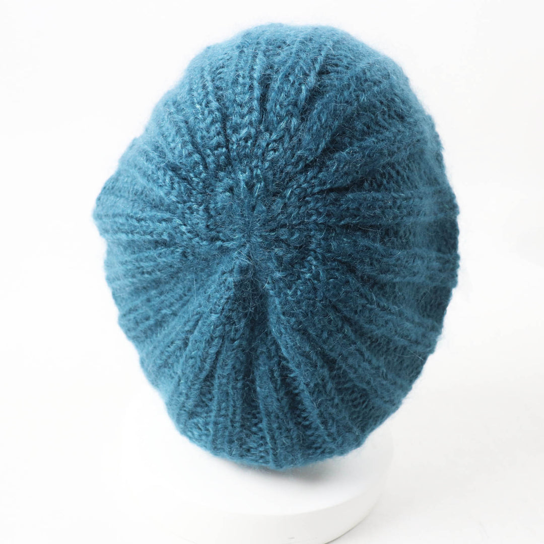 Pristine GUCCI Knit cap Interlocking GMetal knit beret / Blue mohair Women L 331985