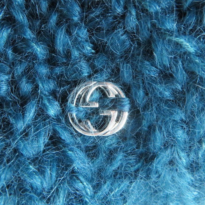 Pristine GUCCI Knit cap Interlocking GMetal knit beret / Blue mohair Women L 331985