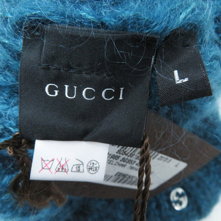 Pristine GUCCI Knit cap Interlocking GMetal knit beret / Blue mohair Women L 331985
