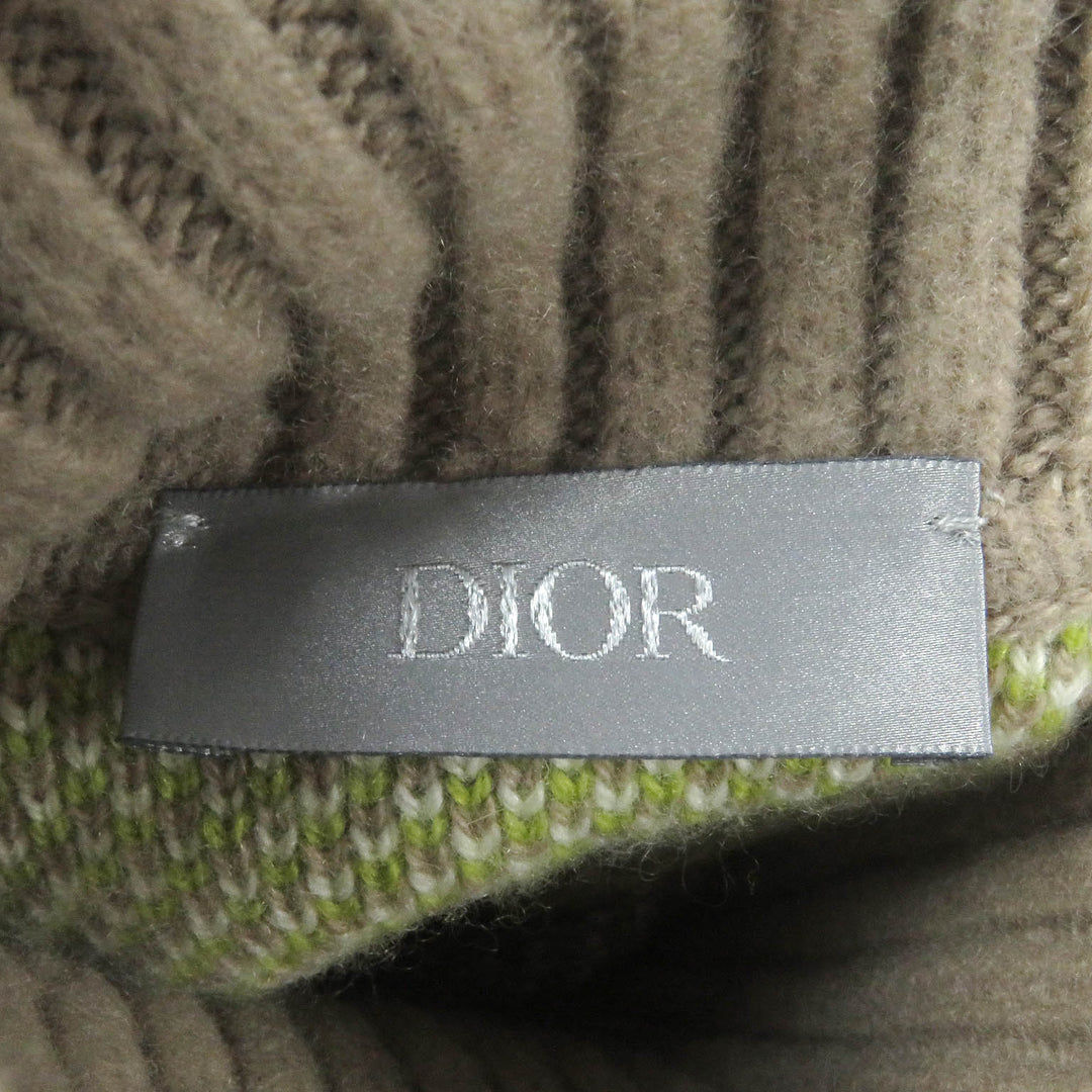 Pristine DIOR sweater Leopard print high neck Brown green cashmere mens XS 213M638AT426