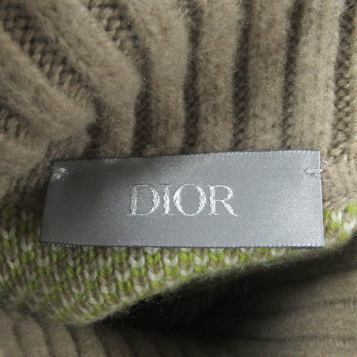 Pristine DIOR sweater Leopard print high neck Brown green cashmere mens XS 213M638AT426
