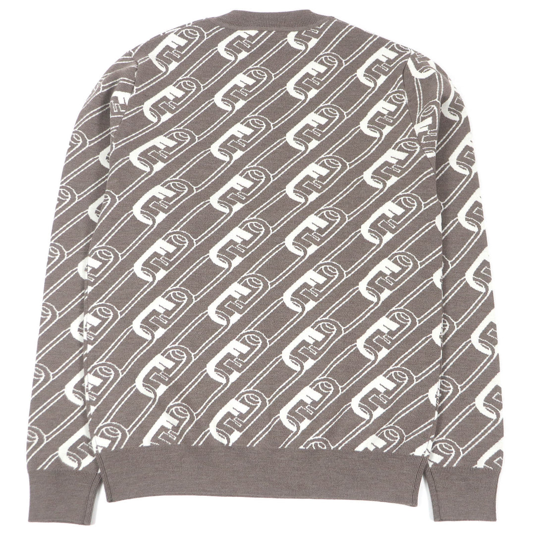 Pristine FENDI sweater FF logo Chain all-over crew neck Brown wool mens 44