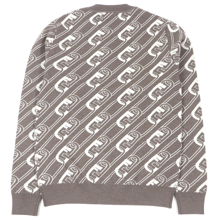 Pristine FENDI sweater FF logo Chain all-over crew neck Brown wool mens 44