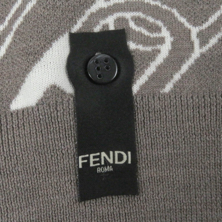Pristine FENDI sweater FF logo Chain all-over crew neck Brown wool mens 44