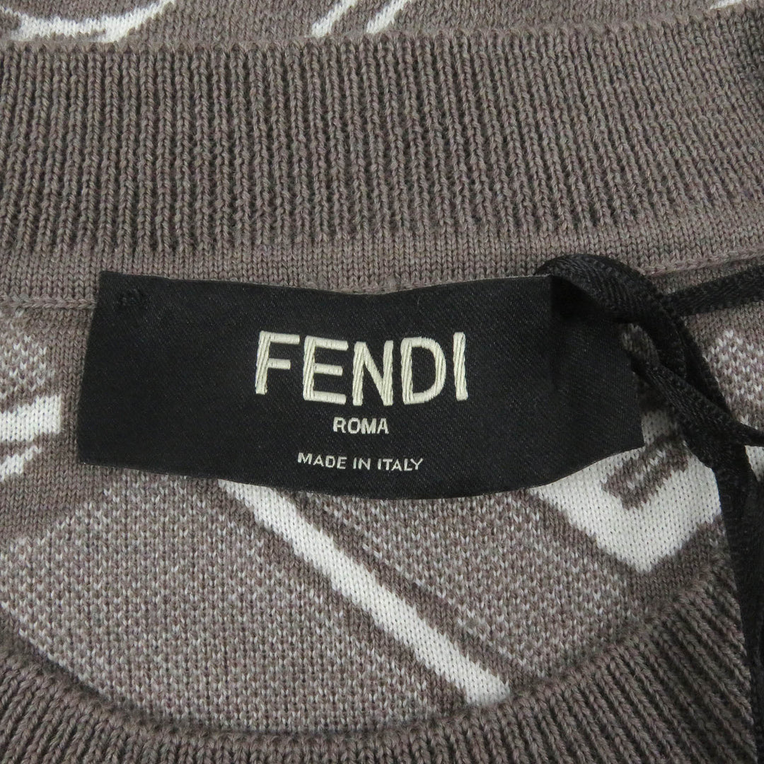 Pristine FENDI sweater FF logo Chain all-over crew neck Brown wool mens 44