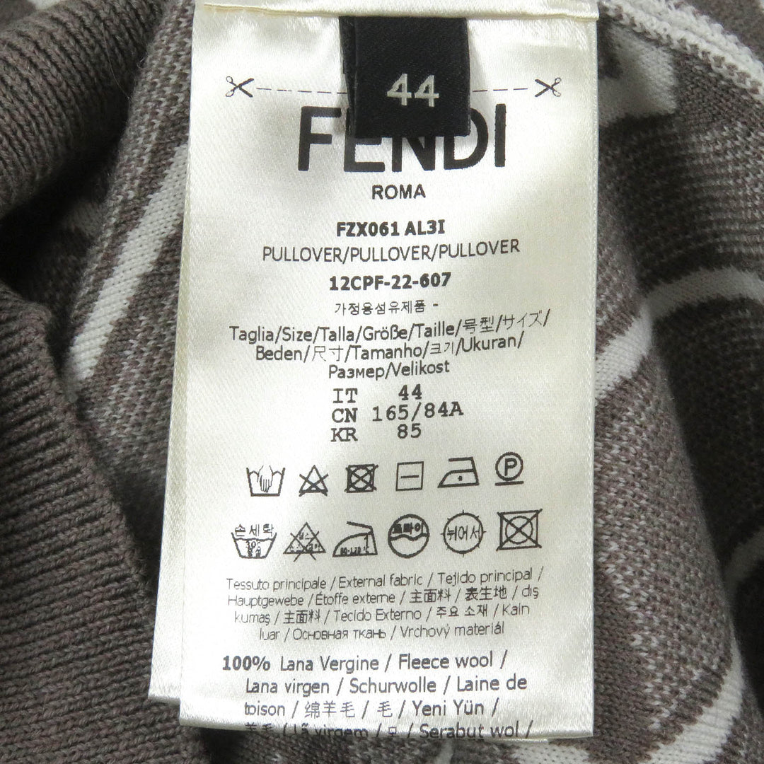 Pristine FENDI sweater FF logo Chain all-over crew neck Brown wool mens 44