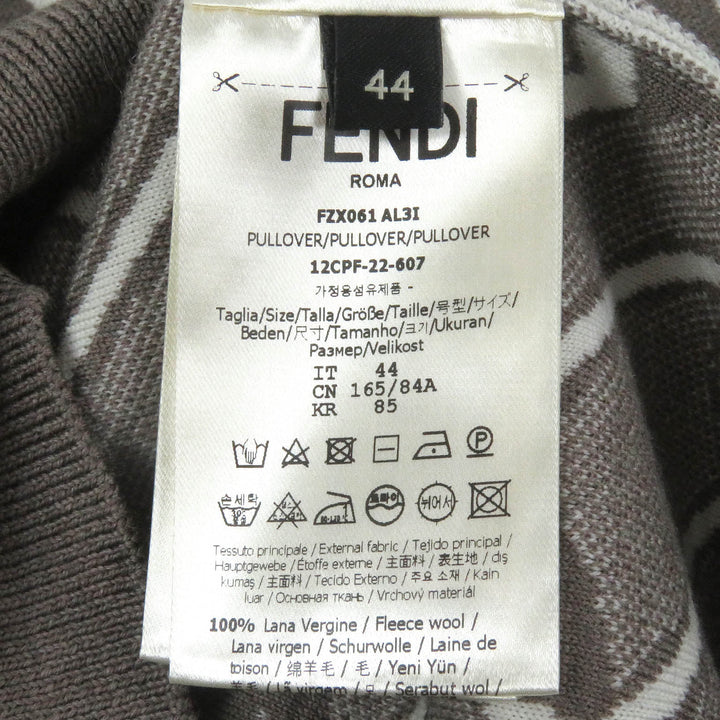 Pristine FENDI sweater FF logo Chain all-over crew neck Brown wool mens 44